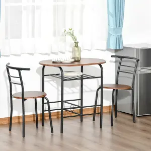 HOMCOM 3-Piece Bar Table Set 2 Stools Industrial Dining Room W/ Storage Shelf