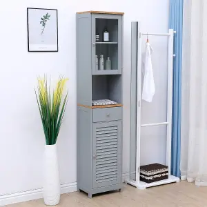 FurnitureHMD Wooden Tall Cabinet Slim Storage Bathroom Cabinet Free Standing Cabinet with Shelves