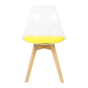 Soho Clear and Yellow Plastic Dining Chair with Squared Light Wood Legs