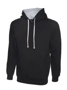 Uneek - Unisex Contrast Hooded Sweatshirt/Jumper  - 50% Polyester 50% Cotton - Black/Heather Grey - Size M