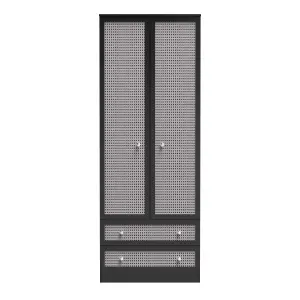 Cairo 2 Door 2 Drawer Wardrobe in Smooth Black (Ready Assembled)