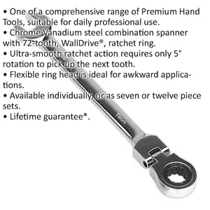 11mm Flexible Ratchet Combination Spanner with Chrome Vanadium Steel and Hinged Ring Head