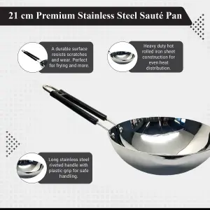 Buckingham 21cm Premium Stainless Steel Sauté Pan for Professional Cooking and Home Use