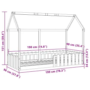 Berkfield Kids' House Bed Frame without Mattress Wax Brown 90x190 cm Single