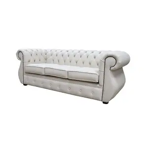 Chesterfield Original 3 Seater Sofa Shelly Almond Leather In Kimberley Style