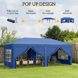 Outsunny 3m x 6m Pop Up Gazebo Party Tent Canopy Marquee with Storage Bag Blue