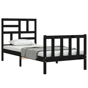 Berkfield Bed Frame with Headboard Black Single Solid Wood