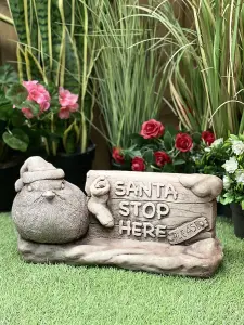 Stone Cast 'Santa Stop Here' Garden Ornament/Lawn Sign