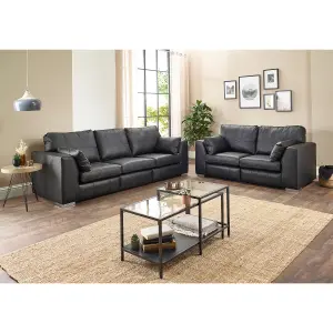 The Great British Sofa Company Verona Black Real Leather 3 & 2 Seater Sofas