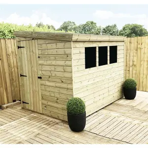 7 x 5 REVERSE Garden Shed Pressure Treated T&G PENT Wooden Garden Shed + 3 Windows + Single Door (7' x 5' / 7ft x 5ft) (7x5)