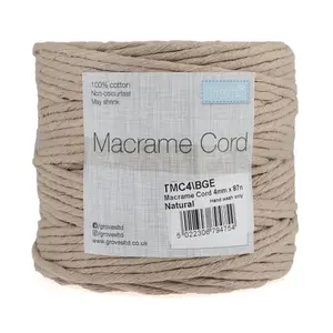 Trim: Macramé Cord: Cotton: 87m x 4mm: 0.5kg: Beige