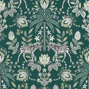 Holden Decor Etosha Green Wallpaper Floral Animal Print Metallic Paste The Wall