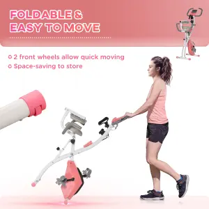 HOMCOM 2-In-1 Folding Exercise Bike with 8-Level Magnetic Resistance Pink