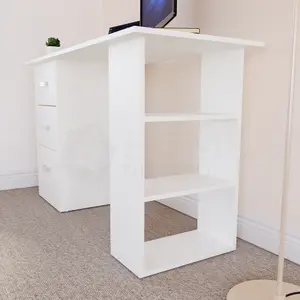 Vida Designs Mason White Computer Desk With Shelves and 3 Drawers