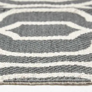 Homescapes Riga Grey and White 100% Cotton Printed Patterned Rug, 120 x 170 cm