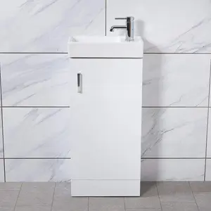 Rinse Bathrooms 400mm Bathroom Vanity Basin Cabinet Unit Soft Closing Door Floor Standing Gloss White