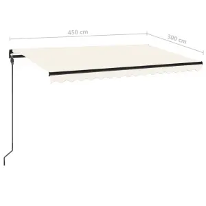 Berkfield Manual Retractable Awning with LED 450x300 cm Cream