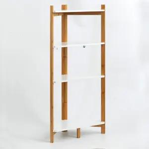 Tess White & Bamboo Corner Shelf/ Bathroom Freestanding Storage Units