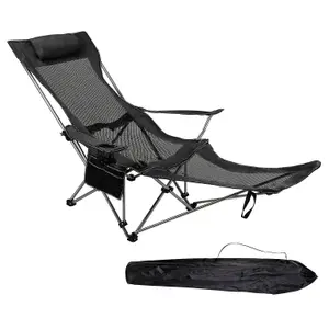 Adjustable Folding Recliner Camping Chair - Lightweight Portable Chair with Detachable Footrest Headrest Cupholder