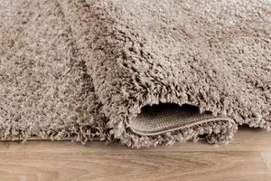 Serdim Rugs Plain Living Room Shaggy Area Rugs L.Beige Round 120x120 cm