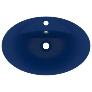 Belfry Bathroom Pearlene 390mm W Ceramic Oval Sink with Overflow Dark Blue