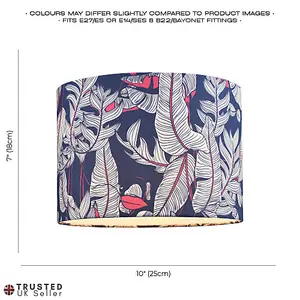 Deep Purple Palm Tree Themed Cotton Lamp Shade with White Satin Inner Lining