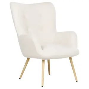 Wingback Chair VEJLE with Footstool Boucle Off-White