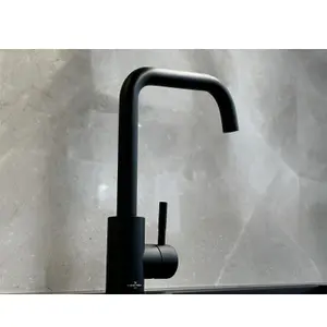 Reginox Matt Black Stainless Steel Kitchen Sink Tap NERA MB Square Neck Deck Mounted