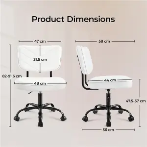 Yaheetech Faux Leather Armless Office Chair with Wheels - White