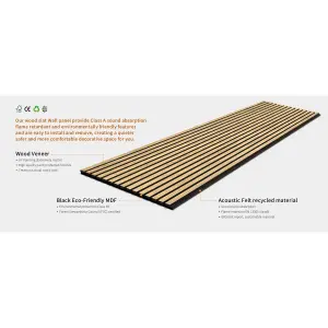 Acoustic Wall Paneling Wood Veneer Slatted 3D Panels for Wall and Ceiling Home Décor - 240cm(L) x 60cm(W) x 2.1cm(D) (Natural Oak)