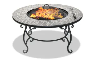 Centurion Supports Fireology GINESSA Sumptuous Garden Fire Pit, Brazier, Table, Bbq and Ice Bucket with Mosaic Ceramic Tiles