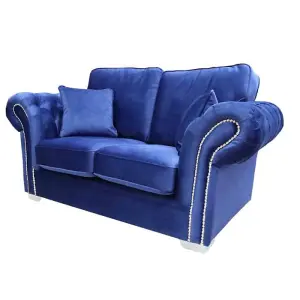 Chesterfield Original Oliver 2 Seater Sofa Malta Navy Blue Velvet In Stock