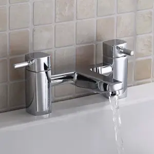 Nes Home Boston Chrome Square Single Lever Basin Sink Mono Mixer & Bath Filler Tap Set