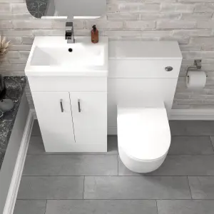 Nes Home 1000mm Freestanding White Basin Vanity & Back To Wall Toilet