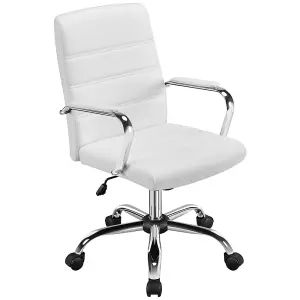 Yaheetech Height Adjustable PU Leather Office Chair with Armrests - White