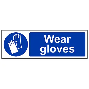 Wear Gloves Mandatory PPE Safety Sign - Adhesive Vinyl 600x200mm (x3)