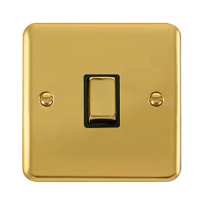 Curved Polished Brass 1 Gang 20A Ingot DP Switch - Black Trim - SE Home