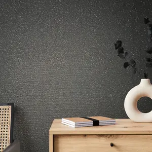 Galerie Industrial Effects Black Glitter Plain Effect Wallpaper Roll