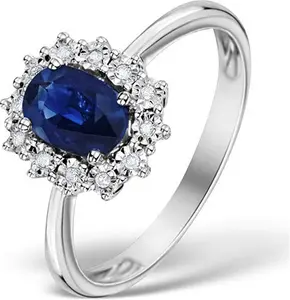 Sapphire Ring With Lab Diamond Halo 7 X 5mm Set In 925 Silver