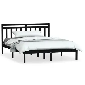 Berkfield Bed Frame Black Solid Wood Pine 140x200 cm