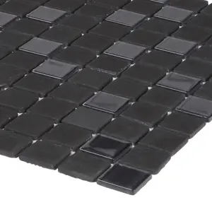 Genovia Black & grey Gloss Glass effect Glass Mosaic tile, (L)295mm (W)295mm