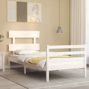 Berkfield Bed Frame with Headboard White Single Solid Wood