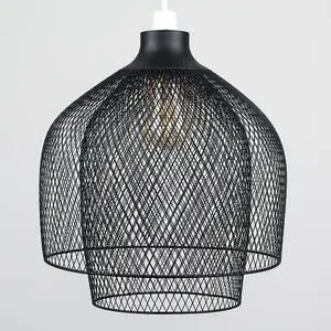 ValueLights Sigmund Retro Matt Black Mesh Design 2 Tier Ceiling Pendant Light Shade