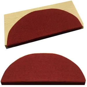 Semi Circle 15 Piece Carpet Stair Treads Floor Mat Protection Cover Step Staircase Red