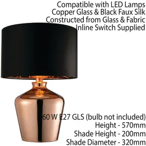 2 Pack Modern Mirror Table Lamp Gloss Copper Glass & Black Shade Feature Bedside Light