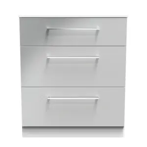 Chester 3 Drawer Deep Chest in Uniform Grey Gloss & White (Ready Assembled)