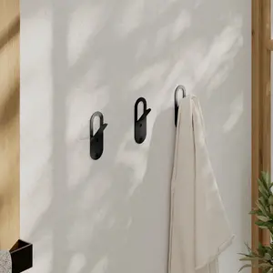 Decortie Modern Elix Unique Metal Matte Black Triple Hooks for Hanging, Set of 3 Hooks Kitchen, Waterproof, Stainless Steel Hooks