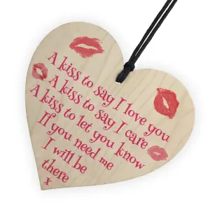 Red Ocean A Kiss To Say I Love You Wooden Heart Hanging Sign Gift Wedding Valentines Day