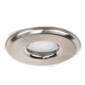 ValueLights Downlight IP65 Brushed Chrome Ceiling Light Fitting 4 Pack With Warm White Bulbs