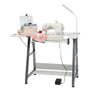 Sewing Online Small Sewing Table White with Silver Legs with Adjustable Platform